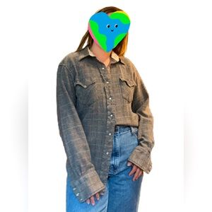 Vintage Wool Plaid Pearl Snap Shirt/Shacket- Large